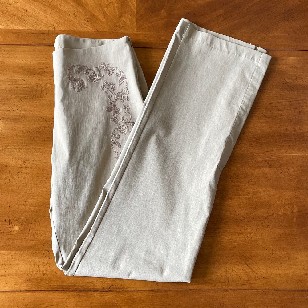 White House Black Market Beige Embroidered Pants 6 - Picture 2 of 8